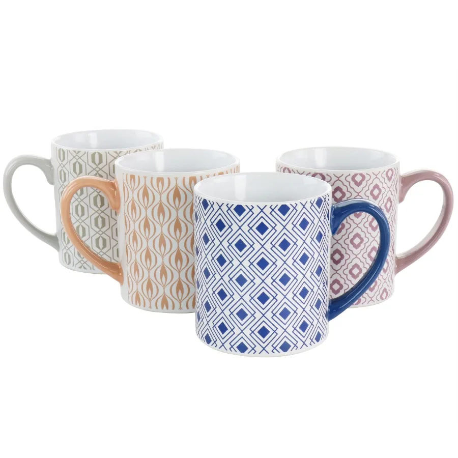 

Bliss 4 Piece 20oz Can Shaped Stoneware Mug Set in Assorted Colors and Patterns