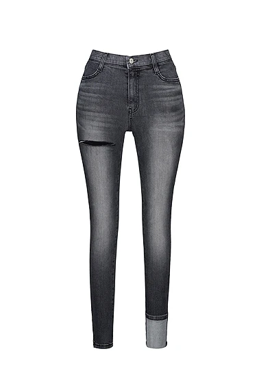 

Retro High Waist Skinny Jeans Zipper Design Distressed Pencil Split Denim Pants Korean Style Spring Summer Ladies Jeans