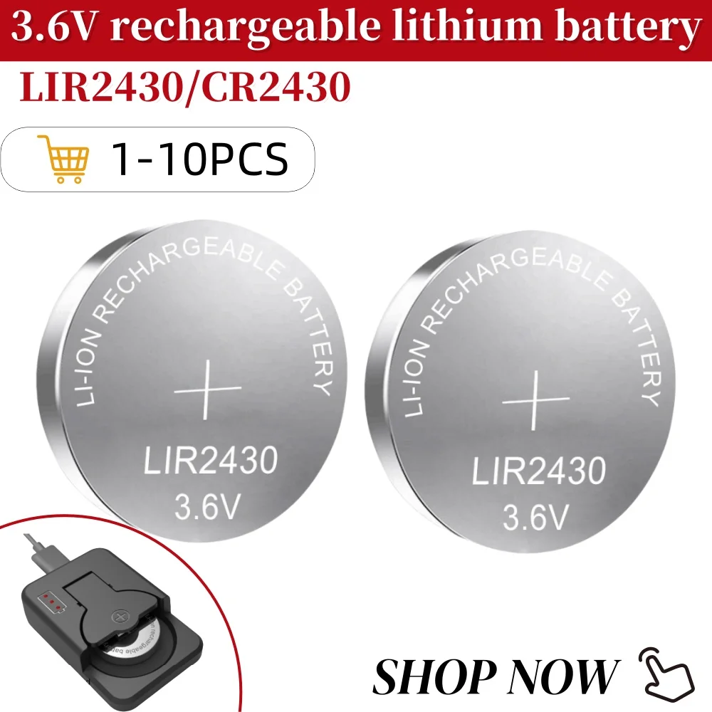 1-10PCSLIR2430 LIR 2430 3.6V Rechargeable Lithium  Battery For Car Key Remote Control Watch Toys Replace CR2430 PD2430