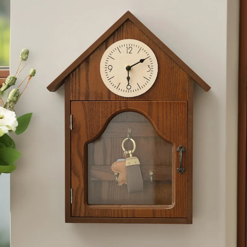 HYS creative entrance wall decorative hook No punching entrance key hook hanger storage wooden