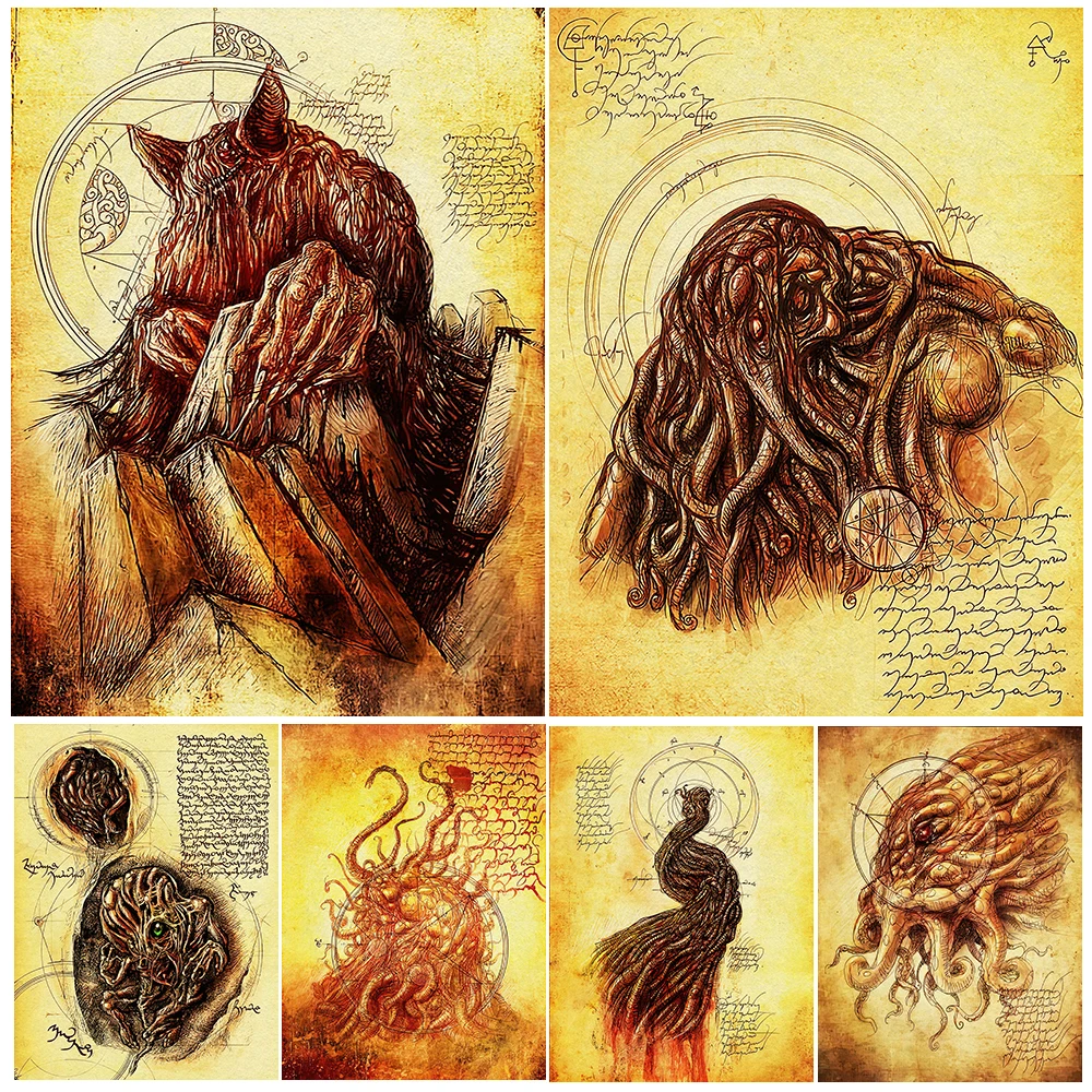 

The Mysterious Cthulhu Culture Art Poster And Print,The Great Old One, Surreal Fantasy Wall Art Canvas Painting, Home Decoration