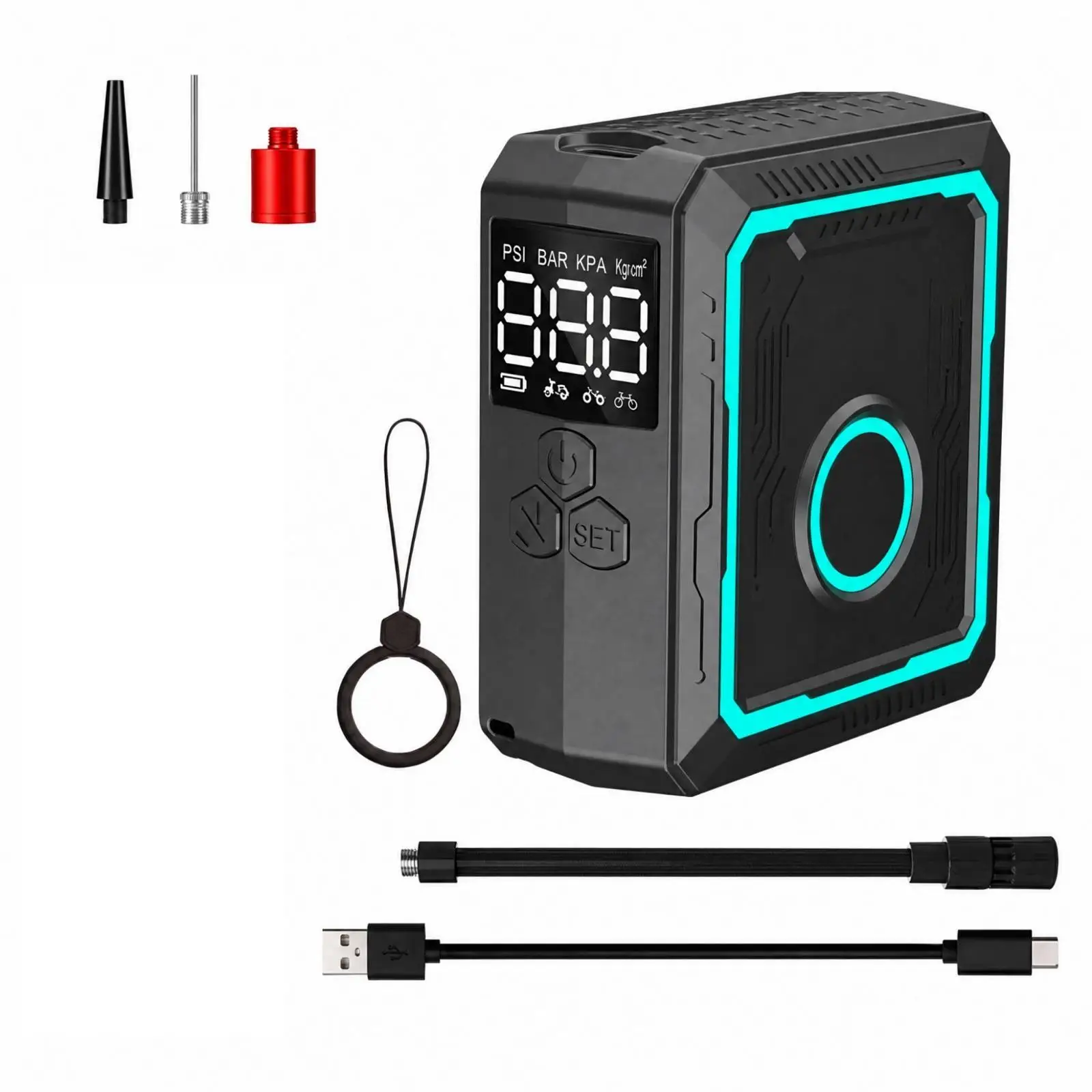 Digital Tire Pump Compact Handheld Air Compressor for Auto Motorcycle Bicycle Electric Vehicle with USB Charging