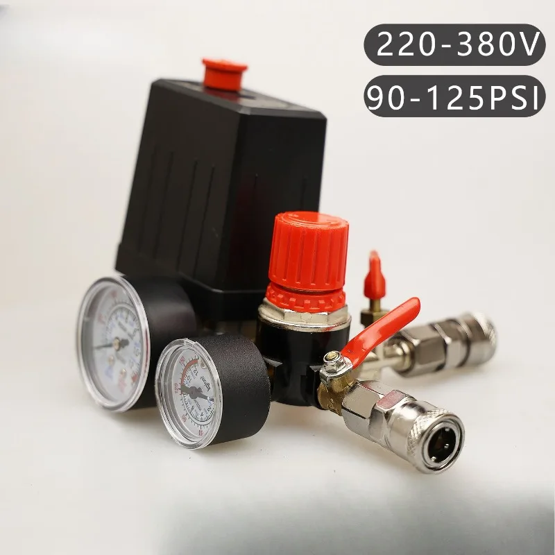 Air Compressor Parts Pneumatic Pressure Regulator 4‑Port Control Switch Assembly 125PSI Outlet Pressure Valve