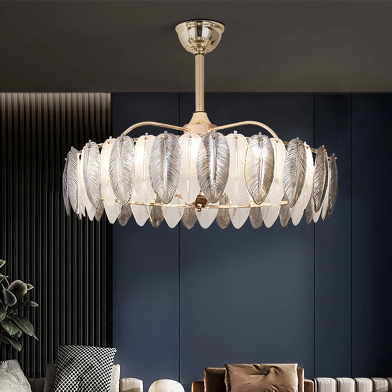 Contemporary Kitchen Dining Room Bedroom Fan Chandelier Creative Feather shaped home ceiling fan light fixture