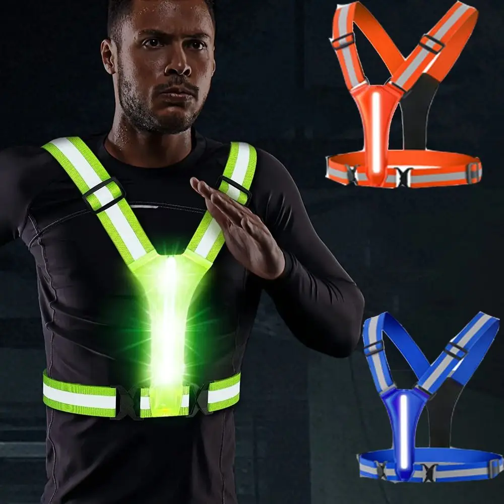USB Rechargeable LED Reflective Vest High Visibility Reflective Strap Night Running Light Up Vest Warning