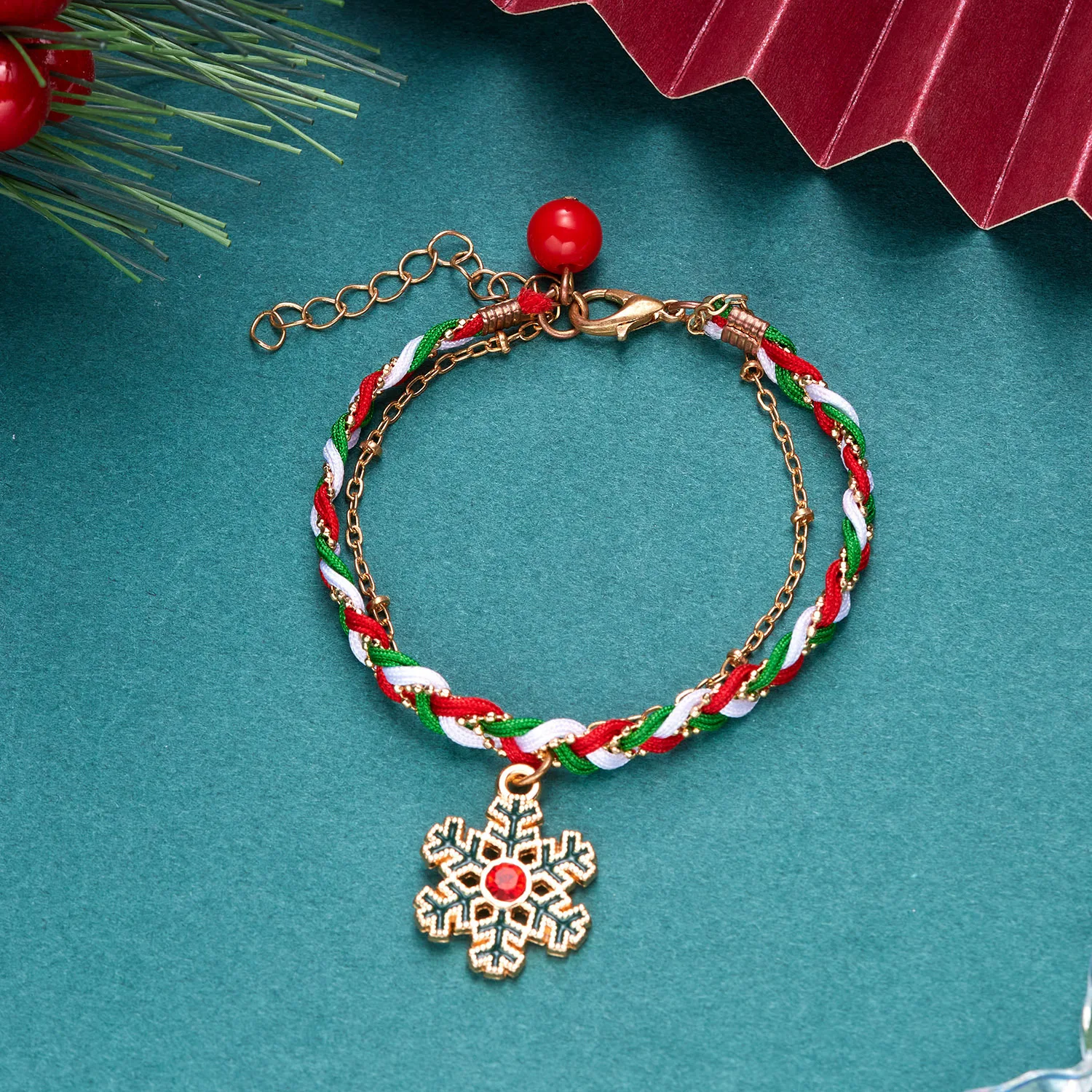 1Pcs Neue Weihnachten Öl Tropft Weihnachten Baum Perle Gebratener Teig Wendungen Woven Drei-Schicht Anhänger Armband Einfache Hand dekoration