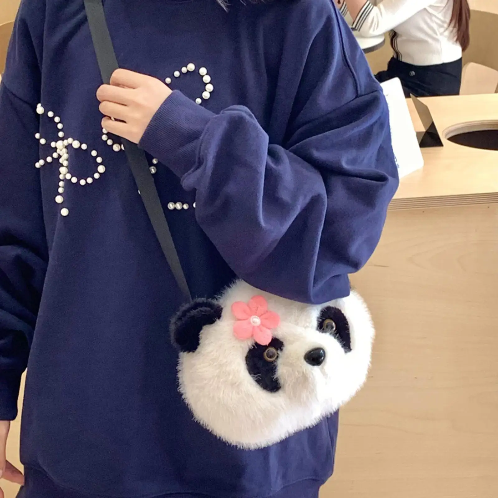 

Plush Crossbody Purse Lovely with Flower Adjustable Strap Creative Panda