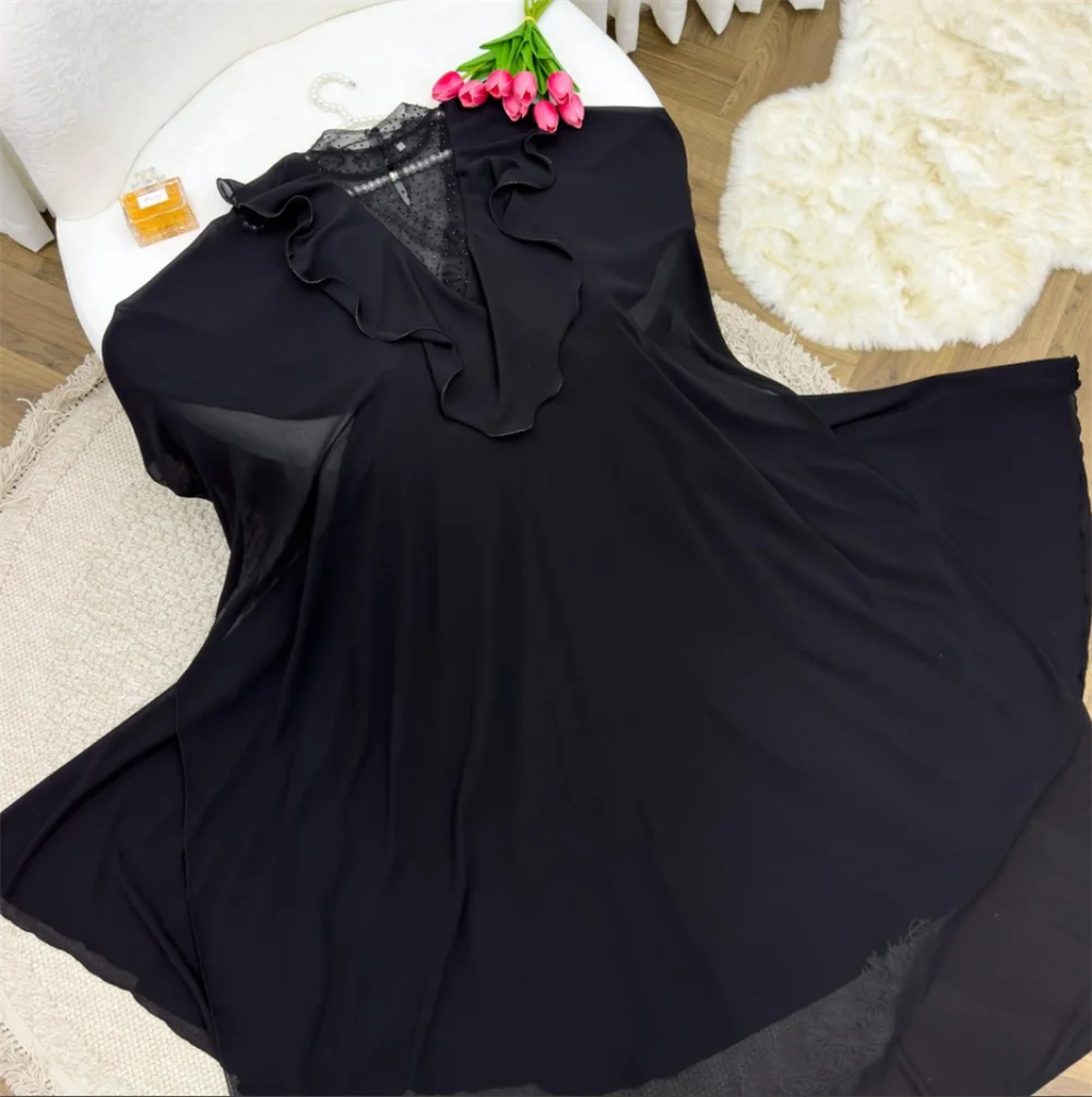 Annie-Robe de Soirée Arabe en Mousseline de Soie Noire, Élégante, de Luxe, Personnalisée