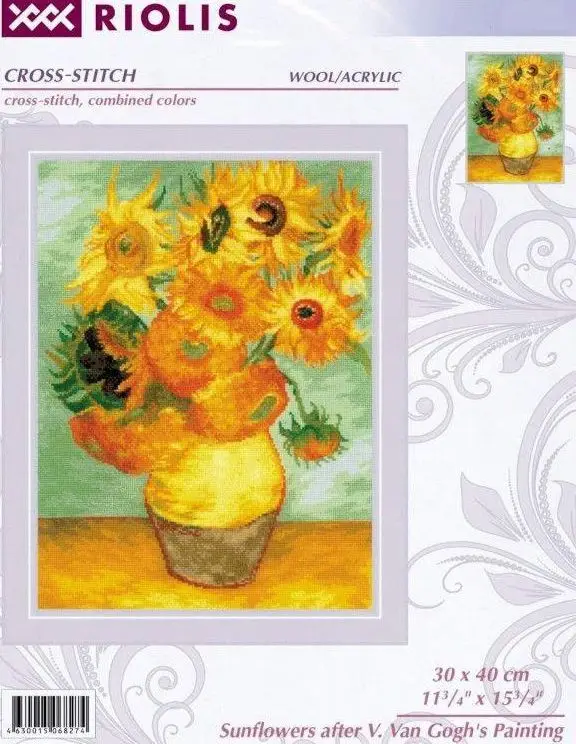 Cross stitch Kit 14CT Canvas Cross Stitch Embroidery Set Craft -25-Riolis 2032 Van Gogh's Sunflowers 40-50 Cross Stitch Set