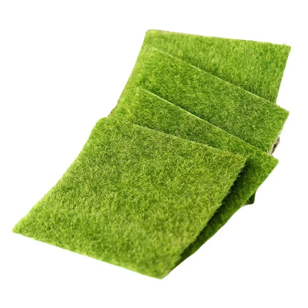 

4Pcs 15x15cm Artificial Turf Fake Decor Mini Landscape Home Plastic Material Lifelike Lawn Sand Table Model
