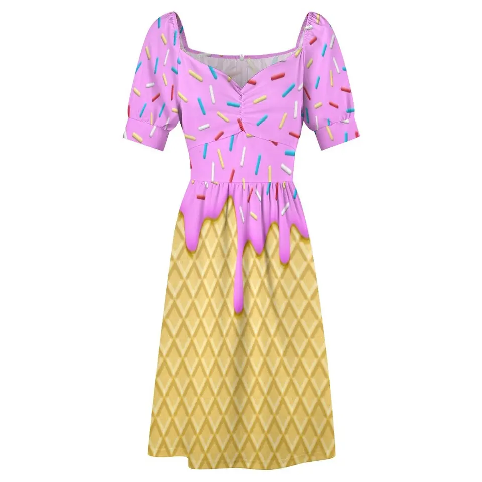 ice cream dress women Ice Cream Cones Print Summer Sleeveless Dress Beach Sundress Women's High Waist A-Line Midi Tank Dresses at Amazon Women's Clothing store