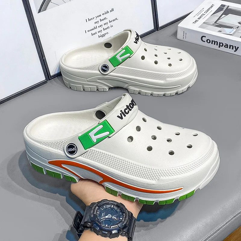 

Мужские летние полые сандалии, повседневная пляжная обувь без шнуровки, дышащие полутапочки, уличная мода