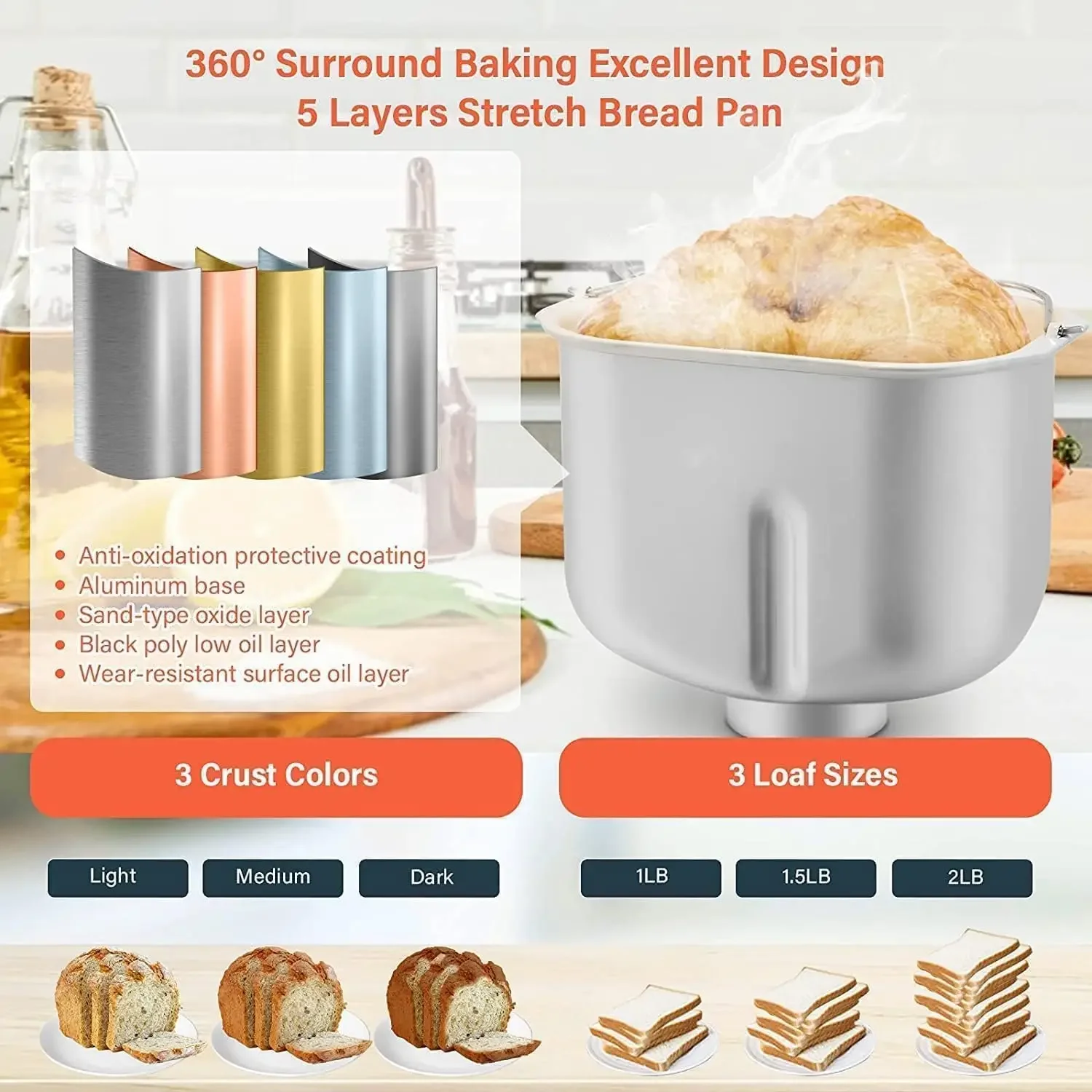 Bread Maker, 19-in-1 Automatic Bread Machine Stainless Steel with  Pan,15H Timer&1H Keep Warm, Sourdough