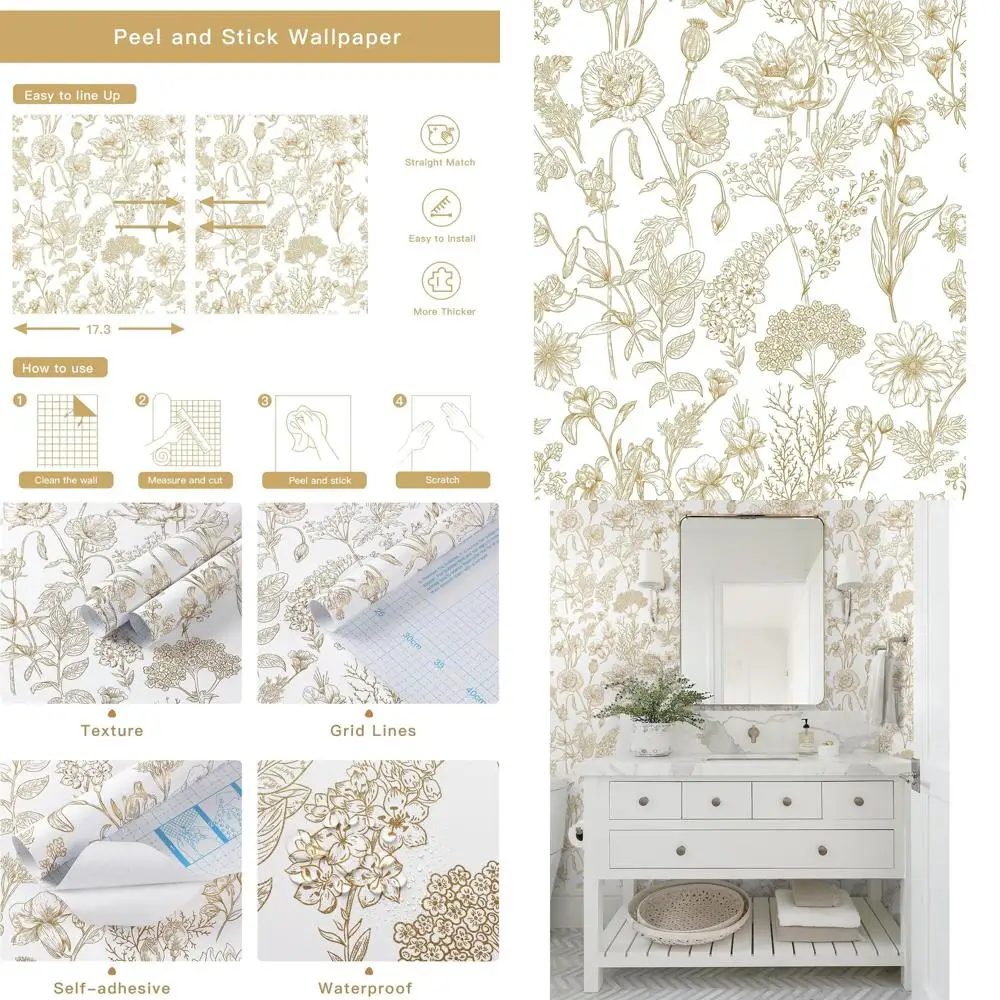 

Съемные водонепроницаемые виниловые обои золотого и белого цвета для стен, шкафов и ванных комнат, 17,3 x 393,7