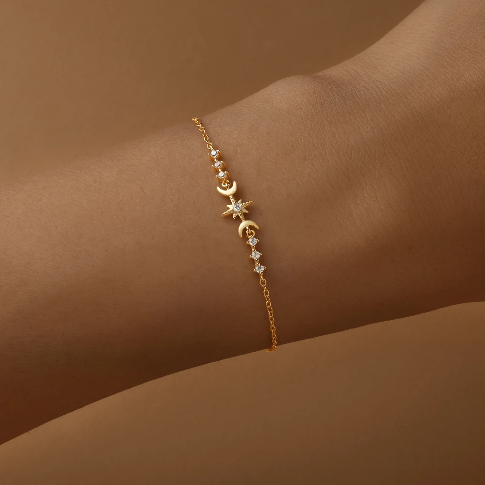 Aide 925 Sterling Silver 7.5mm Zircon Charm Bracelet For Women Luxury Minimalist Jewelry Adjustable Gold Chain Wedding Party
