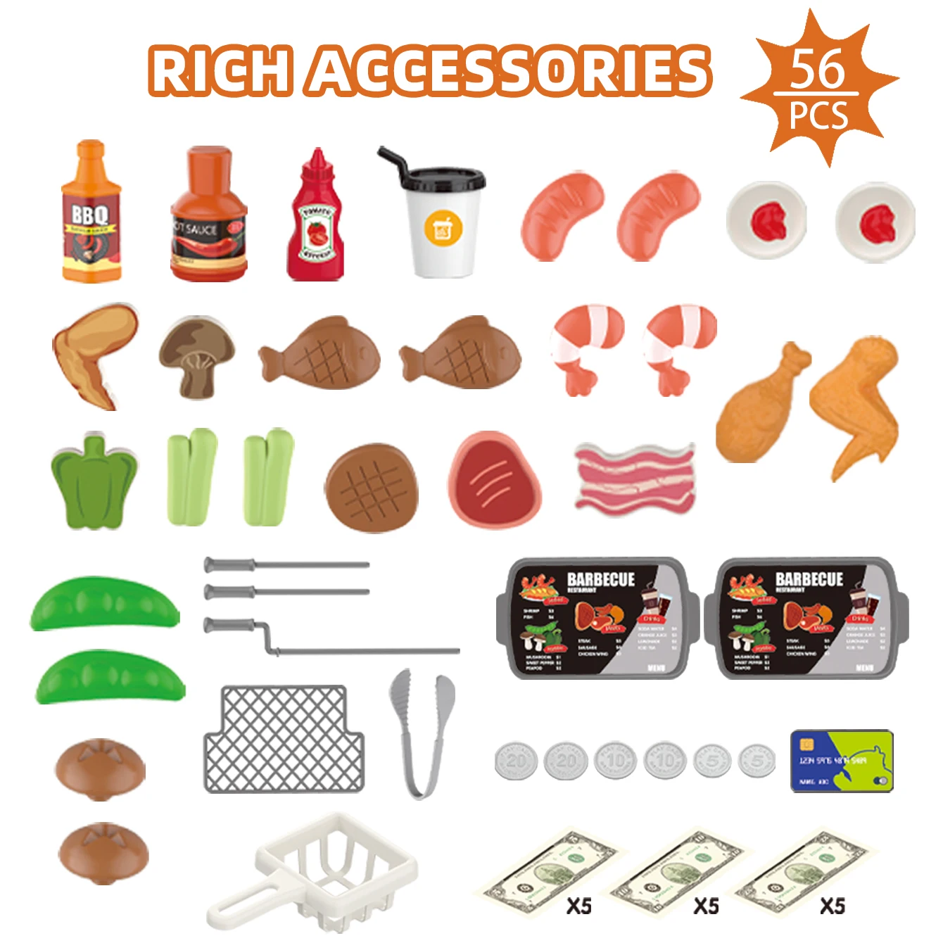 لعبة منزل اللعب للأطفال، شواية شواء صغيرة، بطاقة تسجيل المدفوعات النقدية، مجموعة محاكاة الضرب #5