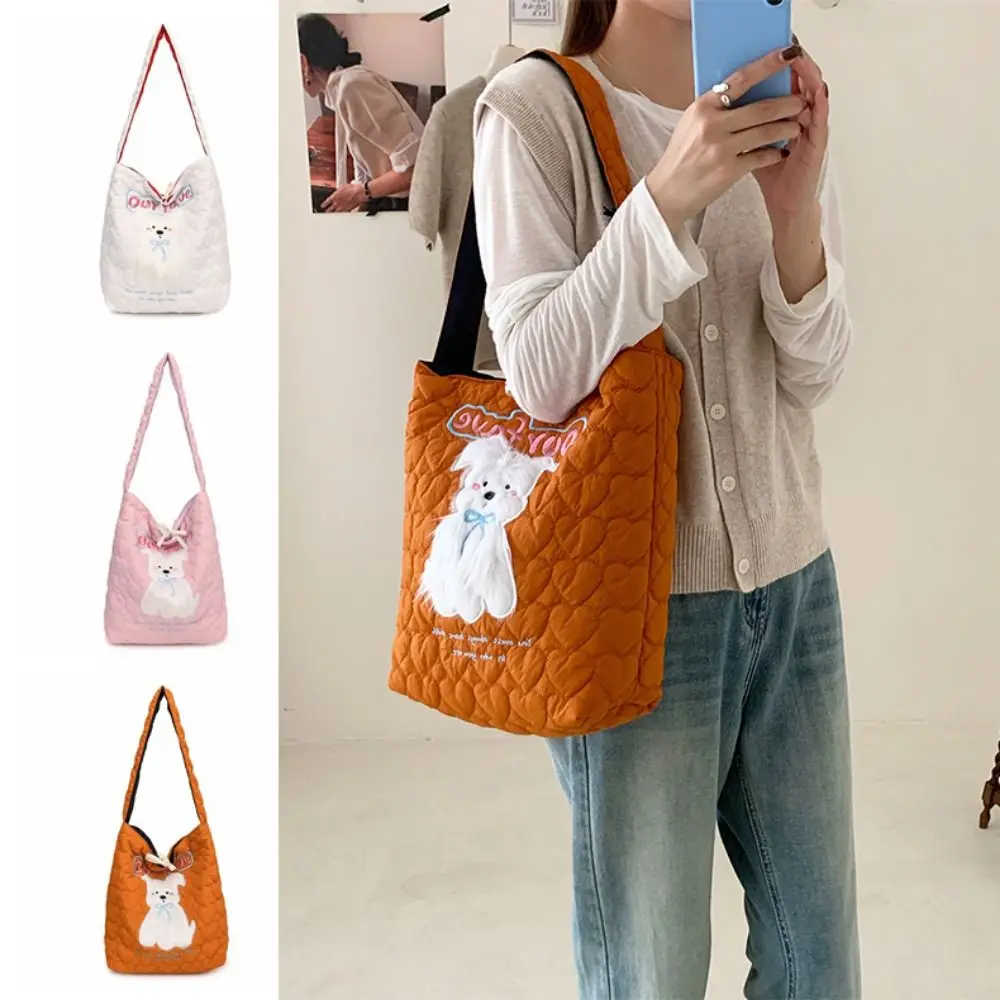 

Korean Style Plush Puppy Shoulder Bag Plush Dog Cute Tote Shopping Bags Double-sided Large Capacity Cartoon Quilted Handbags