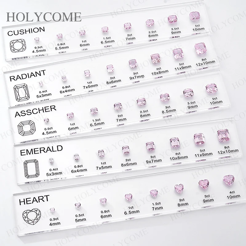 Updated Free Custom LOGO Kit Fancy Shapes CZ Diamond Carat Chart Comparison Set Reference White Pink Yellow Gemstone Selectable