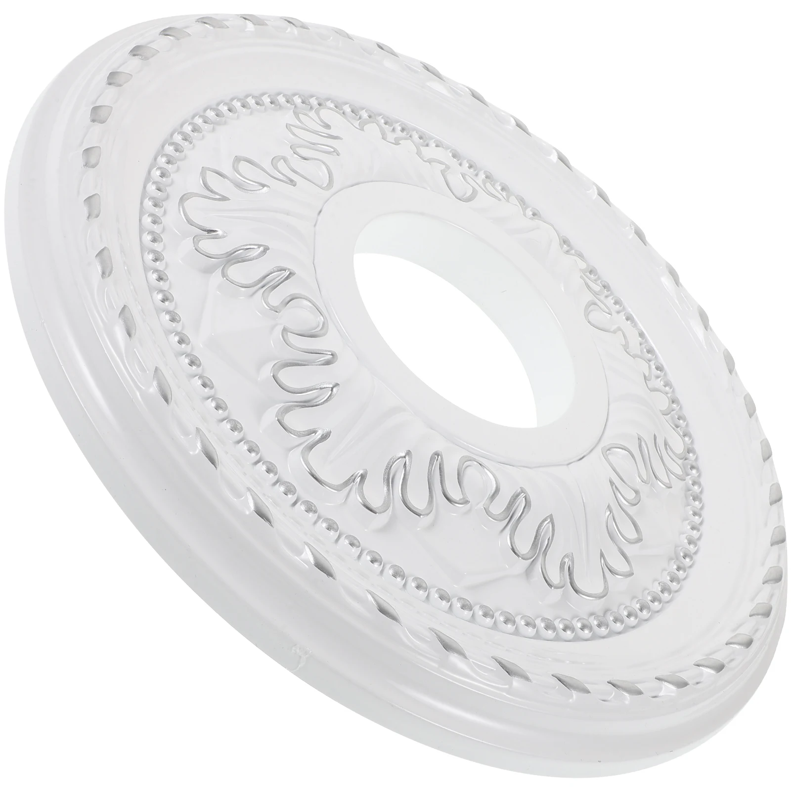 

PVC Ceiling Medallion 8 Inch White Silver Small Size Round Plate for Chandelier Cover Pendant Light Base Compatible Various