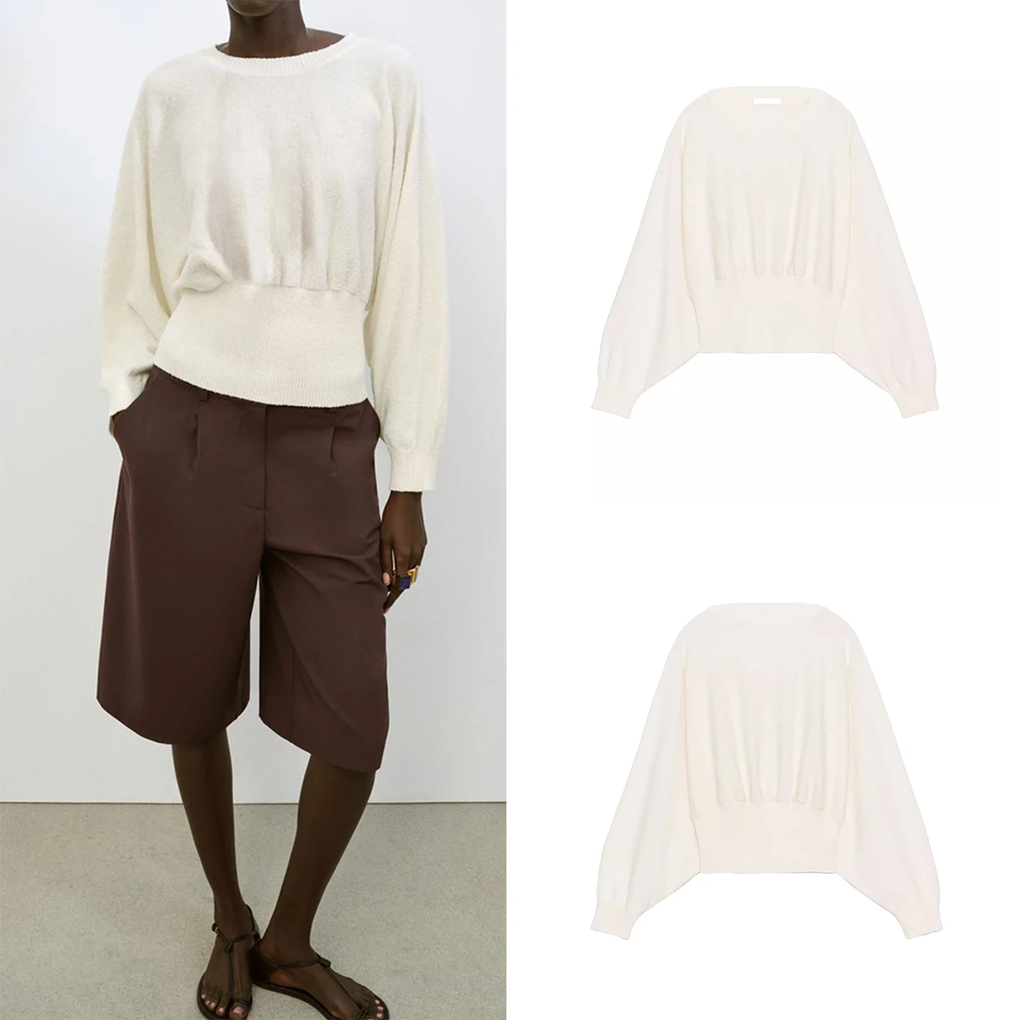 

Fashionable Long Sleeve round Neck Batwing Knitted Sweater Women's Spring New Arrival Loose Fit Short Length Knitted Top