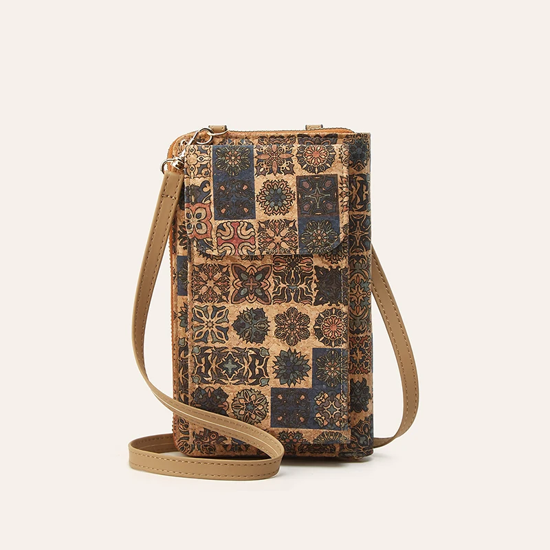 3pcs Wallets Cork Leather Geometry Printing Multifunctional Phone Crossbody Bag Mix Color