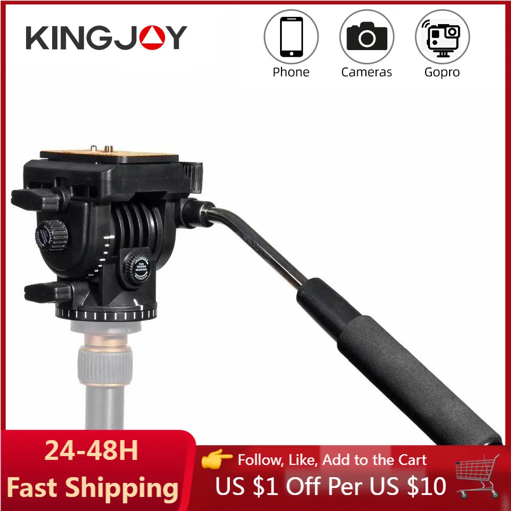 

KINGJOY Fluid Hydraulic Ball Head Panoramic Video DSLR Camera Tripod Pan with Handle Arm for Mount Monopod, Camcorder Tripode