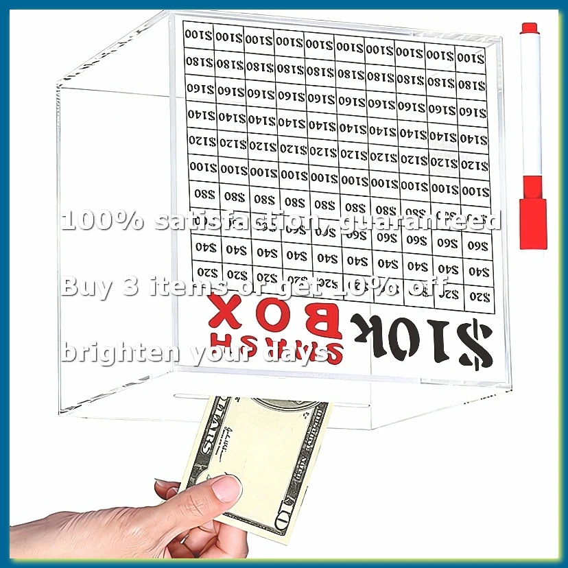 10k Smash Box for Money,Unbreakable Piggy Bank for Adults Save 10000 Money Saving Challenge Box,Clear Acrylic Saver Box