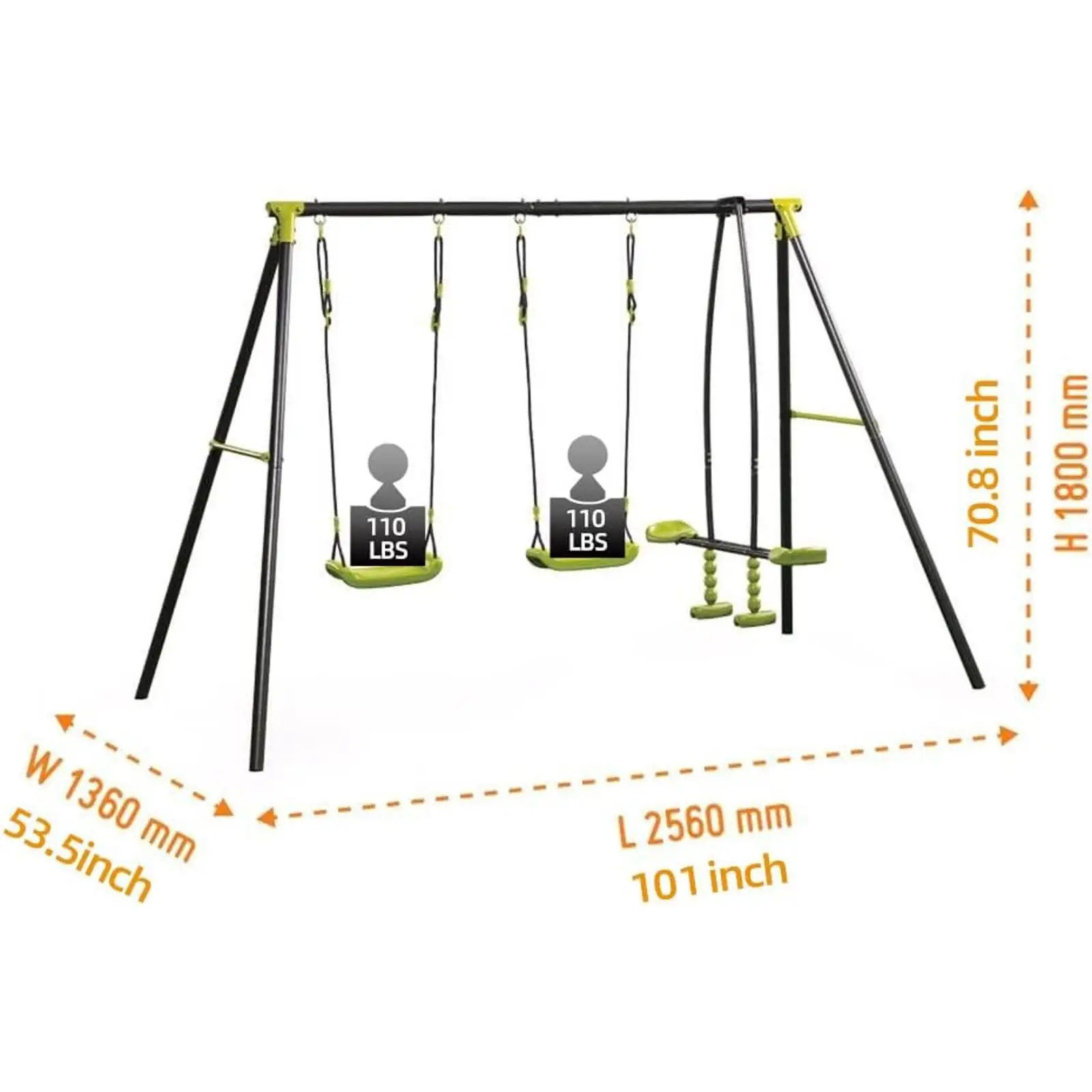 XNS008 interesting triple children metal safe swing set 440lbs for outdoor