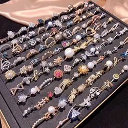 20/50Pcs Luxury Synthetic Zircon Inlay Copper Material Women's Ring Wedding Party Daily Wear Fashion Jewelry Best Gift