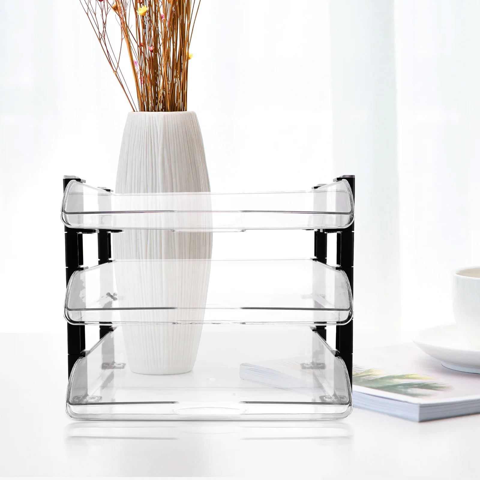 

Stackable Office Trays Desktop Storage Rack File Holder for Stationery Document