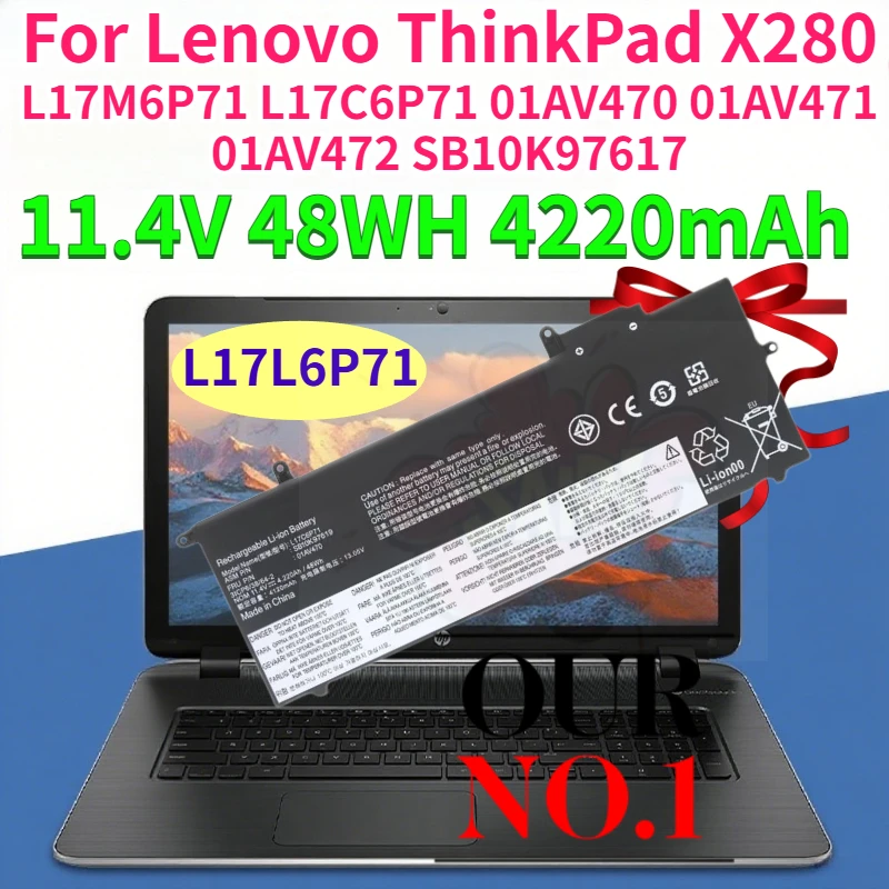 L17L6P71 Laptop Battery 48WH 4220mAh for Lenovo ThinkPad X280 L17M6P71 L17C6P71 01AV470 01AV471 01AV472 SB10K97617 + Free Tools