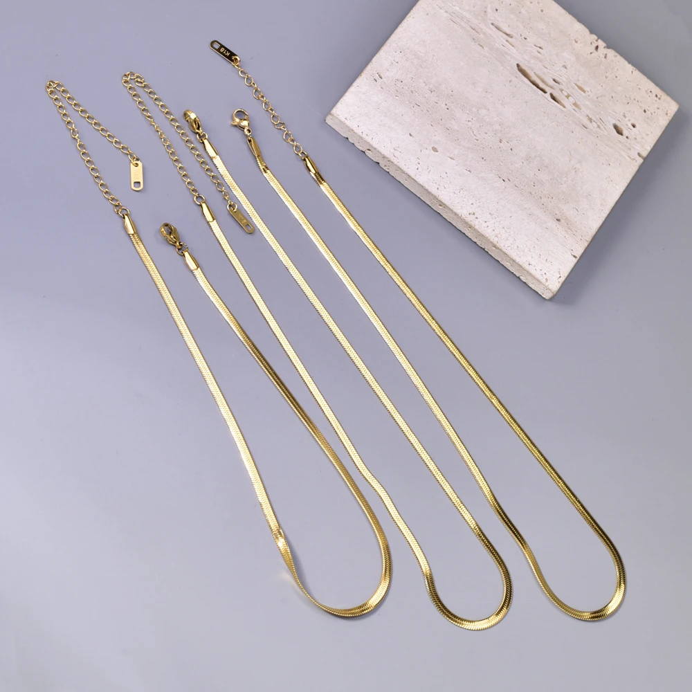 

L89 stainless steel golden flat snake bone chain women's necklace snake bone chain jewelry