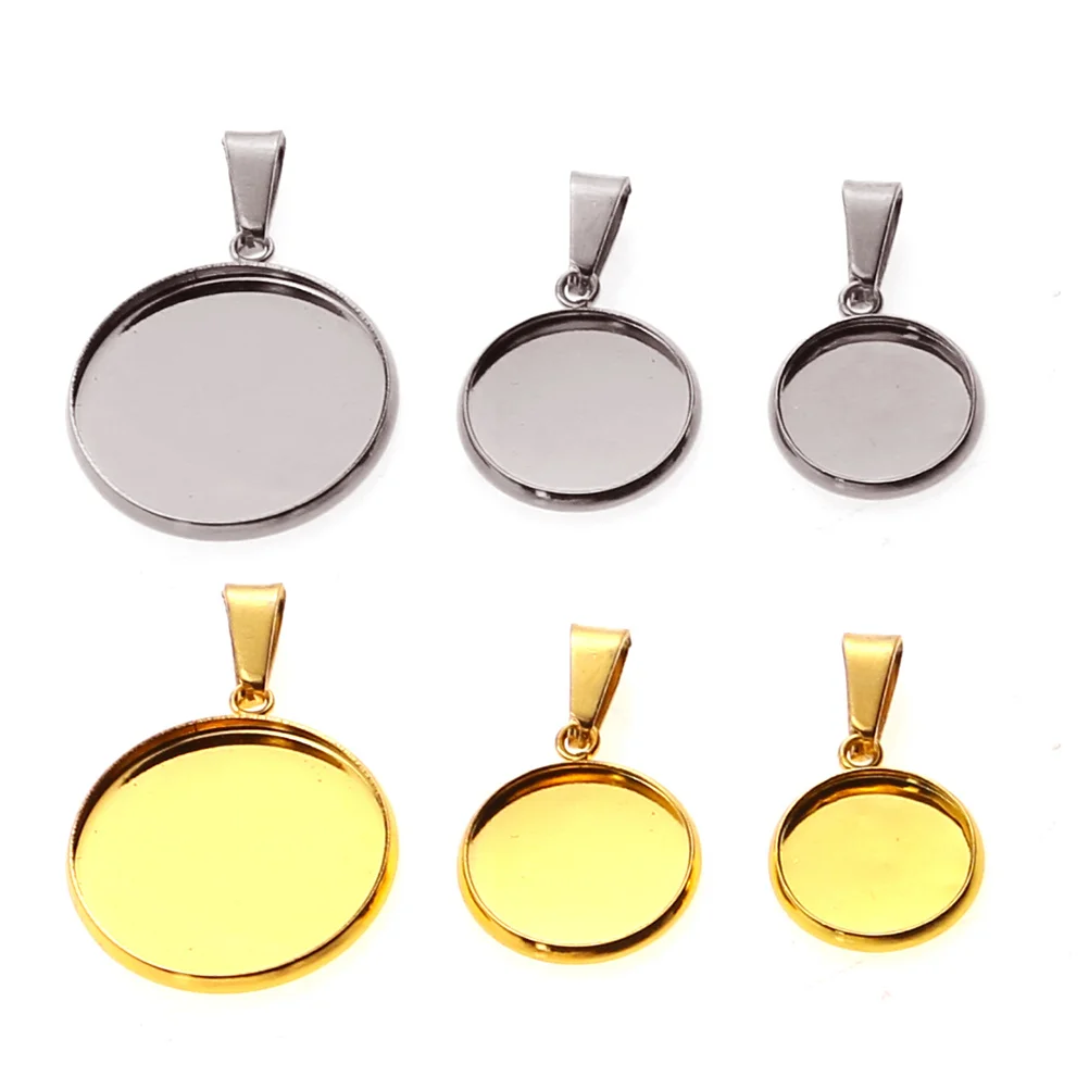 Craft Bezel Tray Jewelry Pendant Trays Button Necklace Golden Round Cork Base