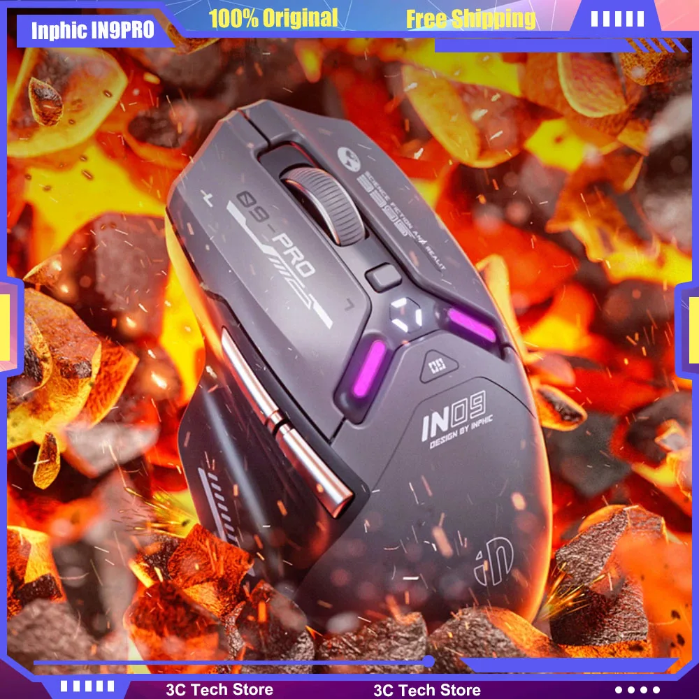 

Inphic IN9PRO Tri-mode Mouse PAW3395 8Khz Wireless Bluetooth 2.4G Wired Type-C Mechanical Gaming Macro 500mAh for FPS GameOffice