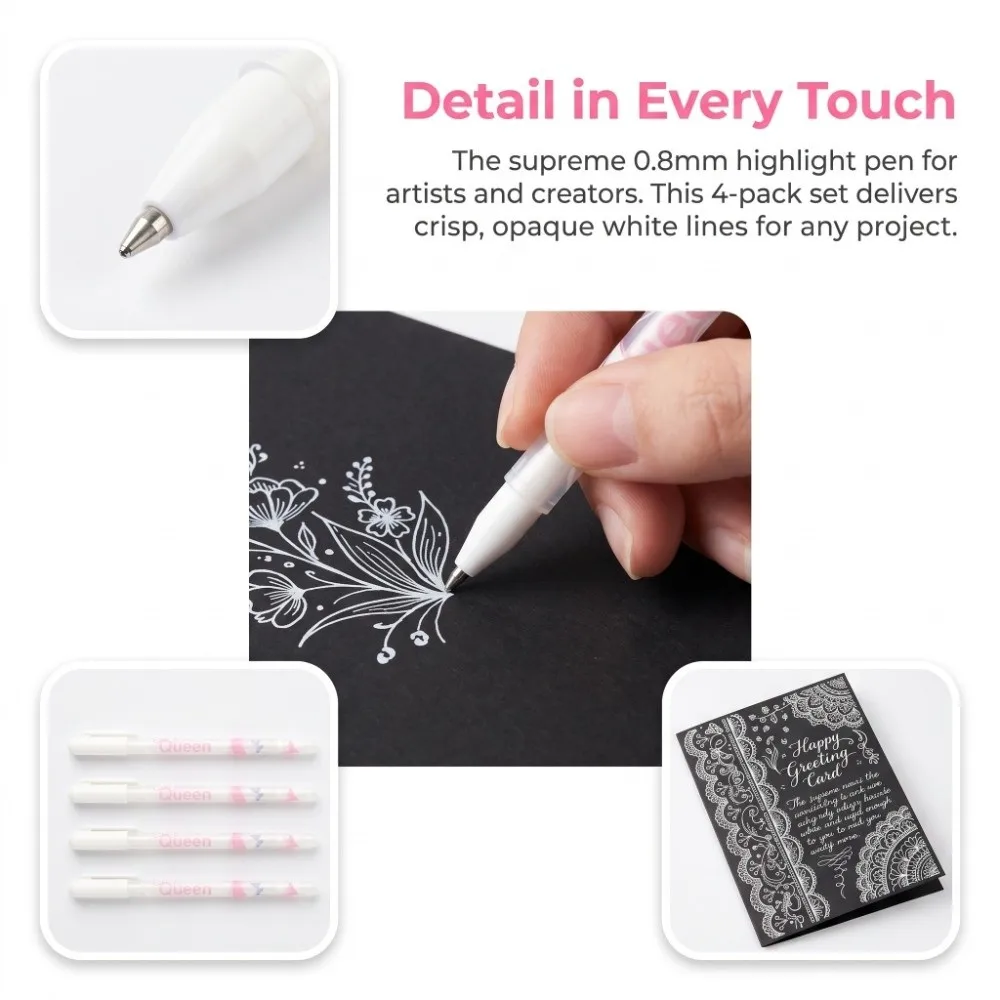 4PCS 6.1 inch White Highlight Pen White Pigment Ink Precise Nib Fine Liner Marker Single Pack Sales Art Highlighting Pen