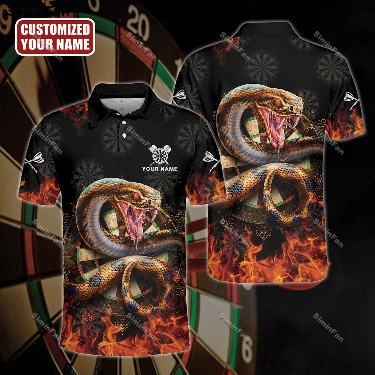 Custom Name Darts Fire Snake 3D All Over Printed Men Polo Shirts Male Lapel Tee Unisex Summer Sporty Tennis Tshirt Female Top-2