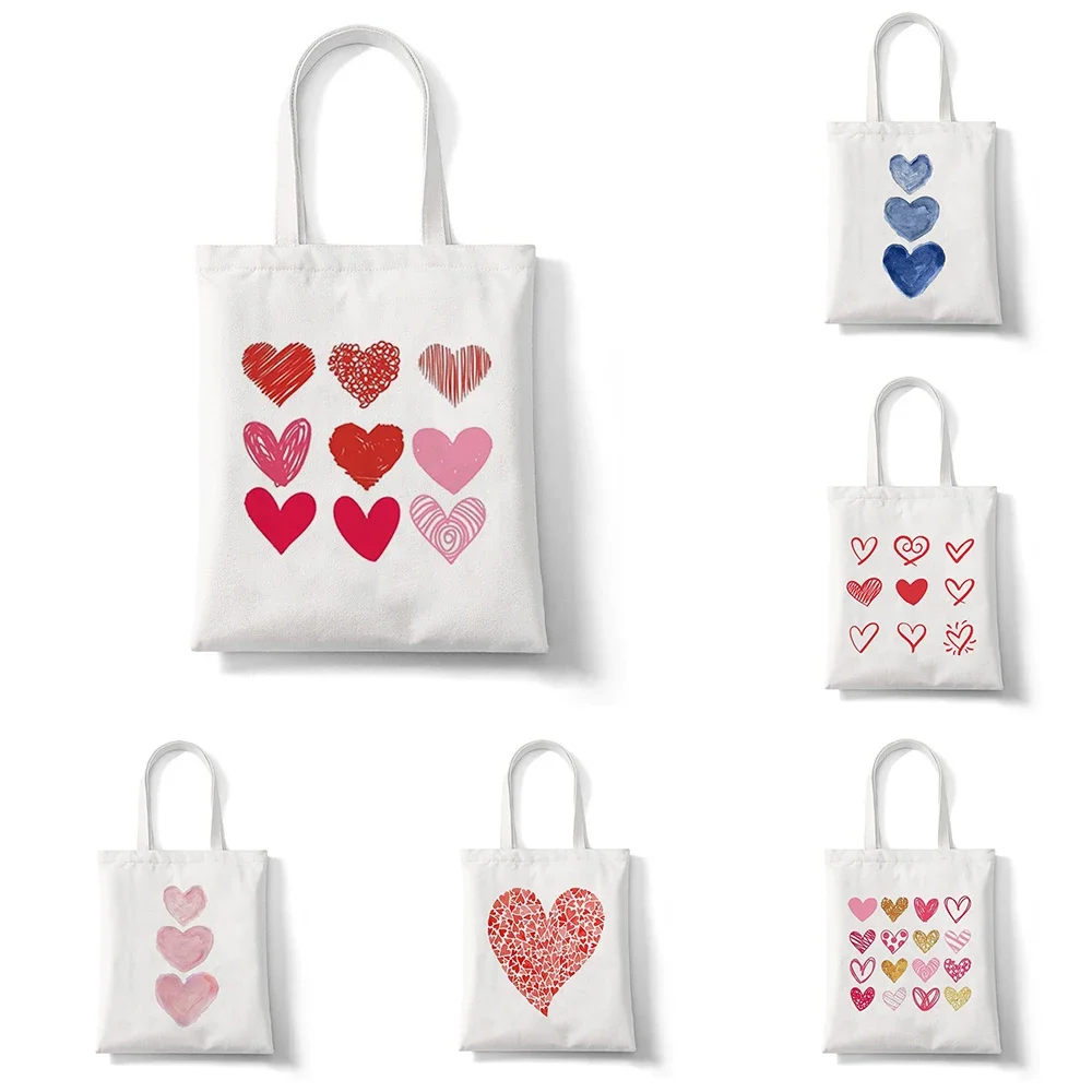 

Women's Love Heart Print Canvas Tote Bag Fashionable Casual Large Capacity Shoulder Bag For Daily Shopping Commute