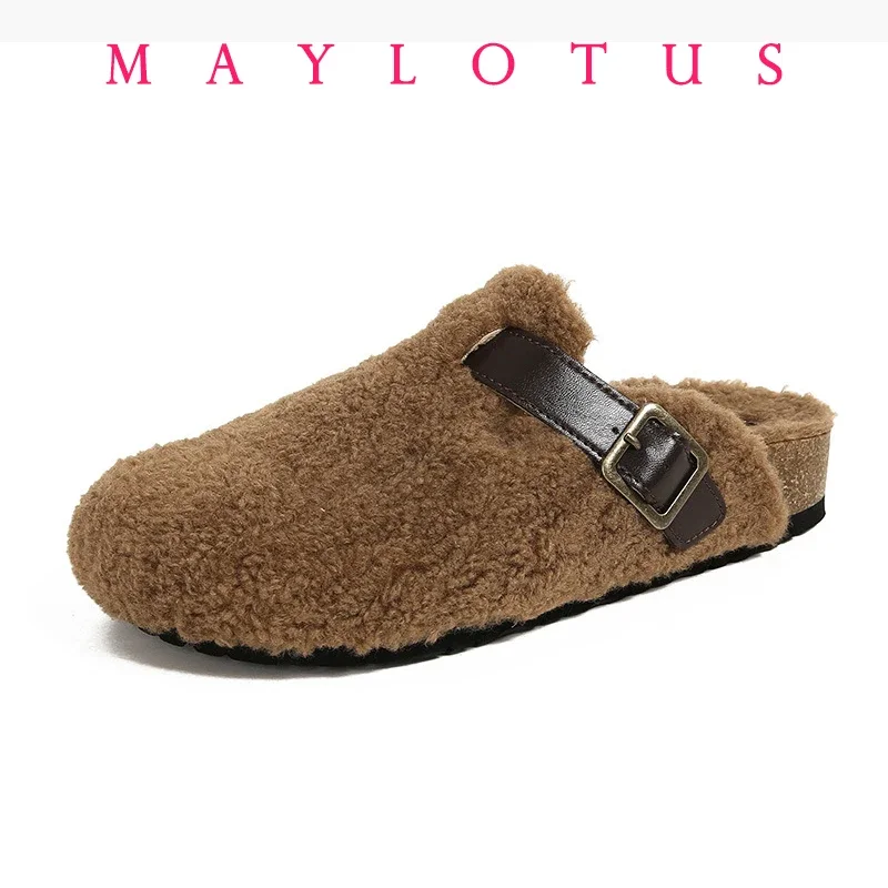 

2024 New Leisure Fashion Genuine Leather Cork Half Slippers for Wearing Lazy Man Baotou Slippers Outside with Buckle One Step