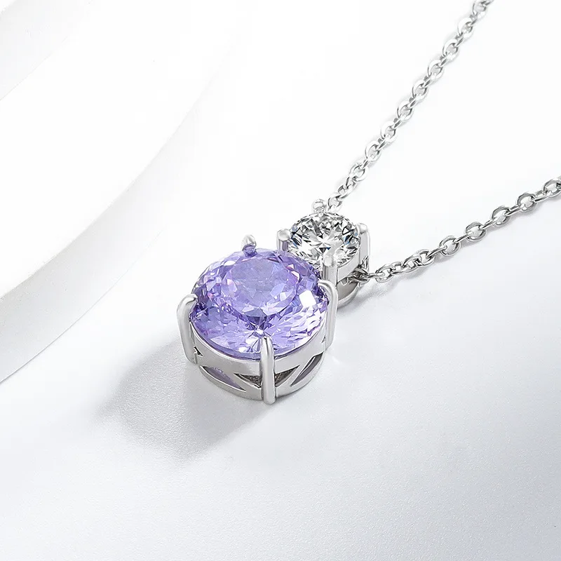 925 Sterling Silber Lila Amethyst Anhänger Halskette für Damen, 5A Kubikzirkonia Hochzeit Party Schmuck, Elegante Schlüsselbeinkette – Detail 5