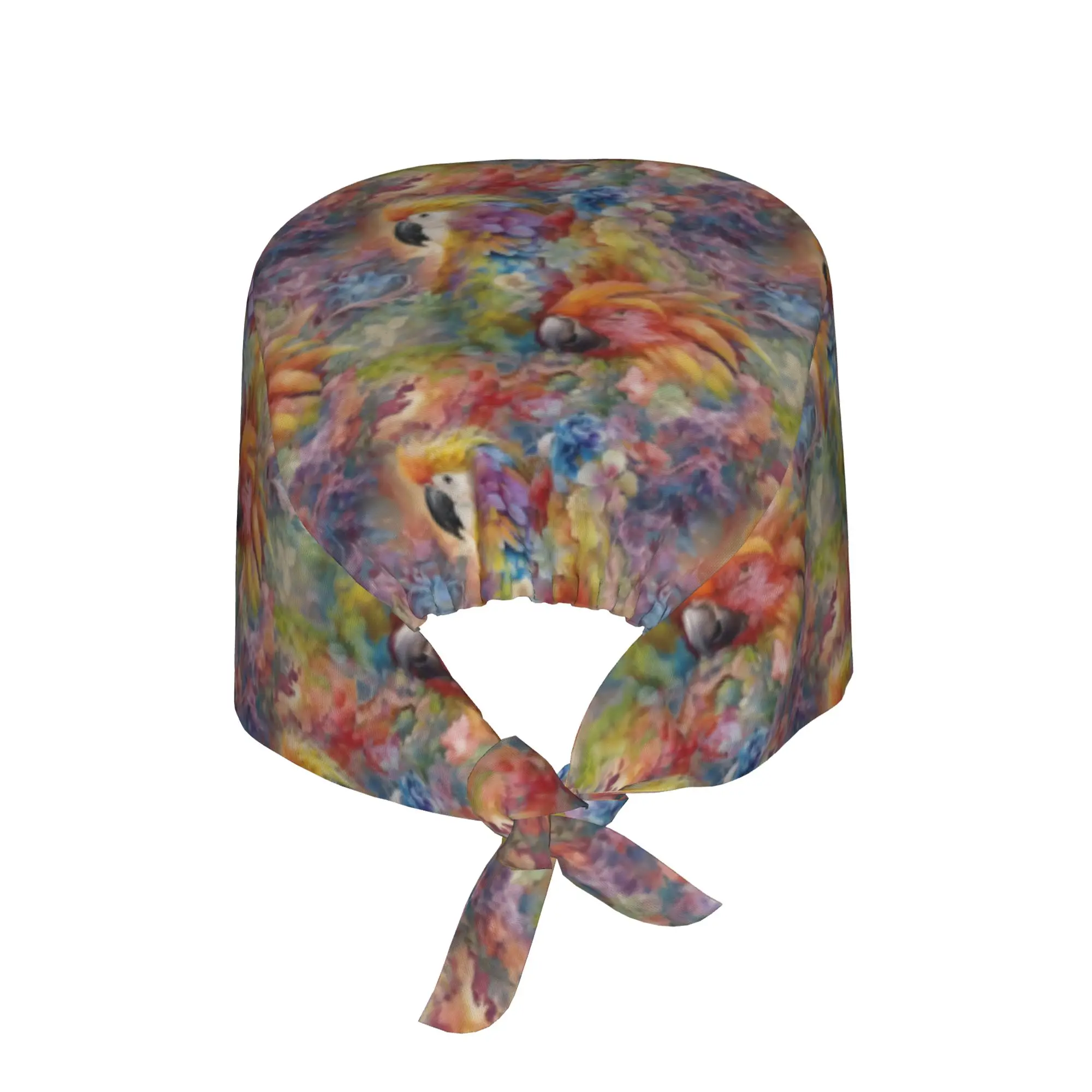 Watercolor Parrot Parrots and Flowers in Fantasy Colors Working Hat Cockatiel Macaw Parrotlet Surgical Hat Scrub Nursing Doctor