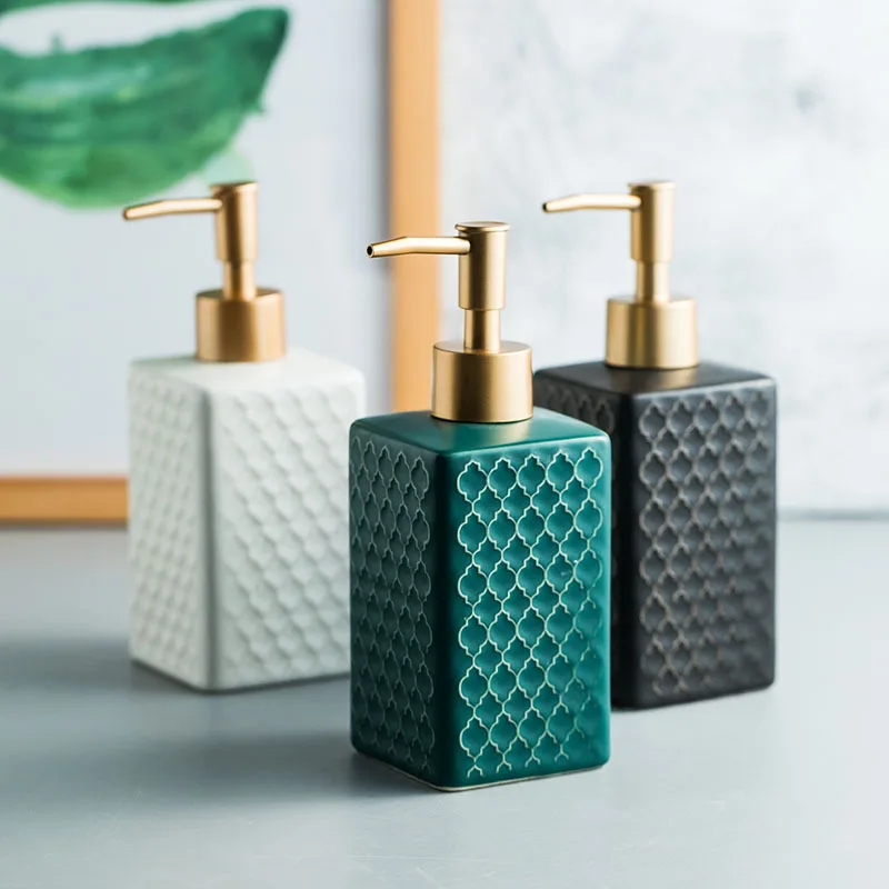 Grid Pattern Ceramic Soap Dispenser Shower Gel Shampoo Bottle Travel Portable Bathroom Accessories Liquid Container