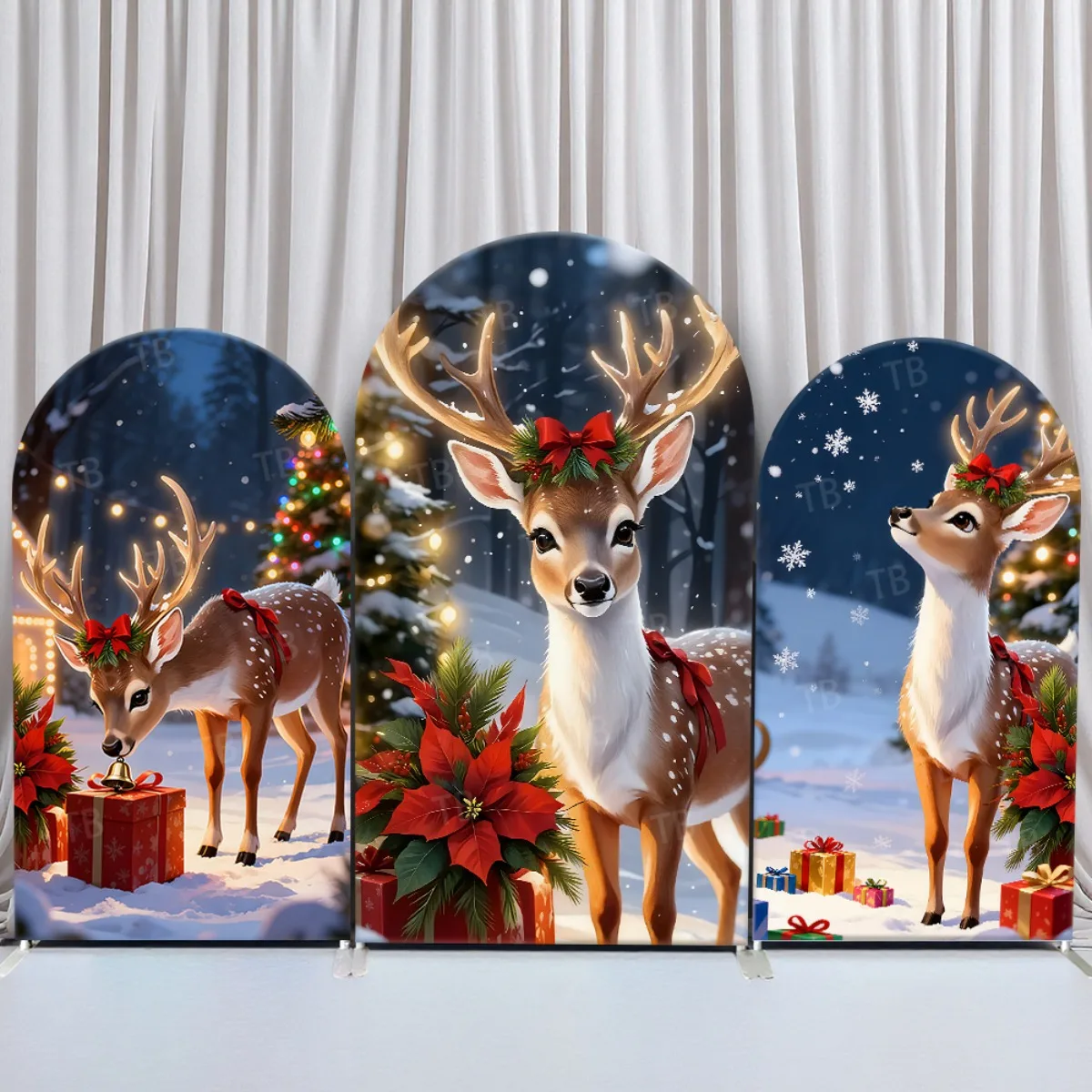 

TB Christmas Deer Scene Theme Arch Backdrop Cover for Festival Events Family Party Happy New Year Decor Fabic Photography