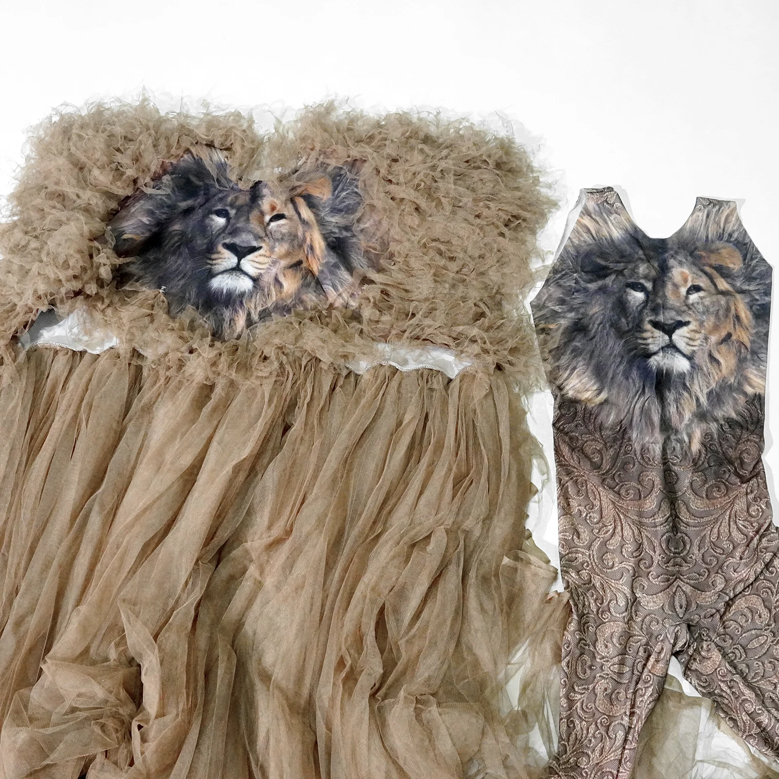 Costumes d'Halloween Sexy imprimé roi Lion marron 2 pièces combinaisons GaGa Drag scène Performance tenue Gogo vêtements fête d'anniversaire