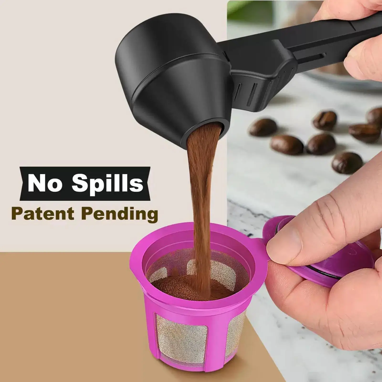 Coffee Scoop with Funnel Small Sliding Powder Scoop For Protein Formula Supplements, Home Kitchen RV Camping, Space-Saving