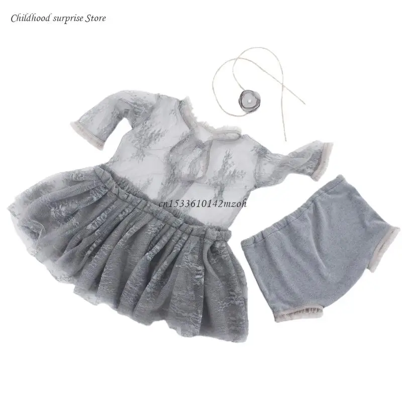 

3Pcs Newborn Photography Props Baby Girl Lace Dress Infant Toddler Photo Props Dropship