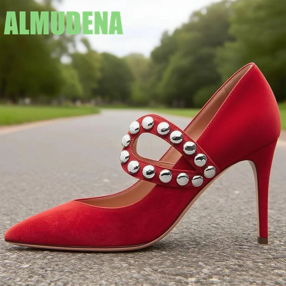 

Sharp Pointed High Heels Fashionable Rivet Decoration Design One Foot Stomping Mueller Single Shoes Banquet Fashion Sandals