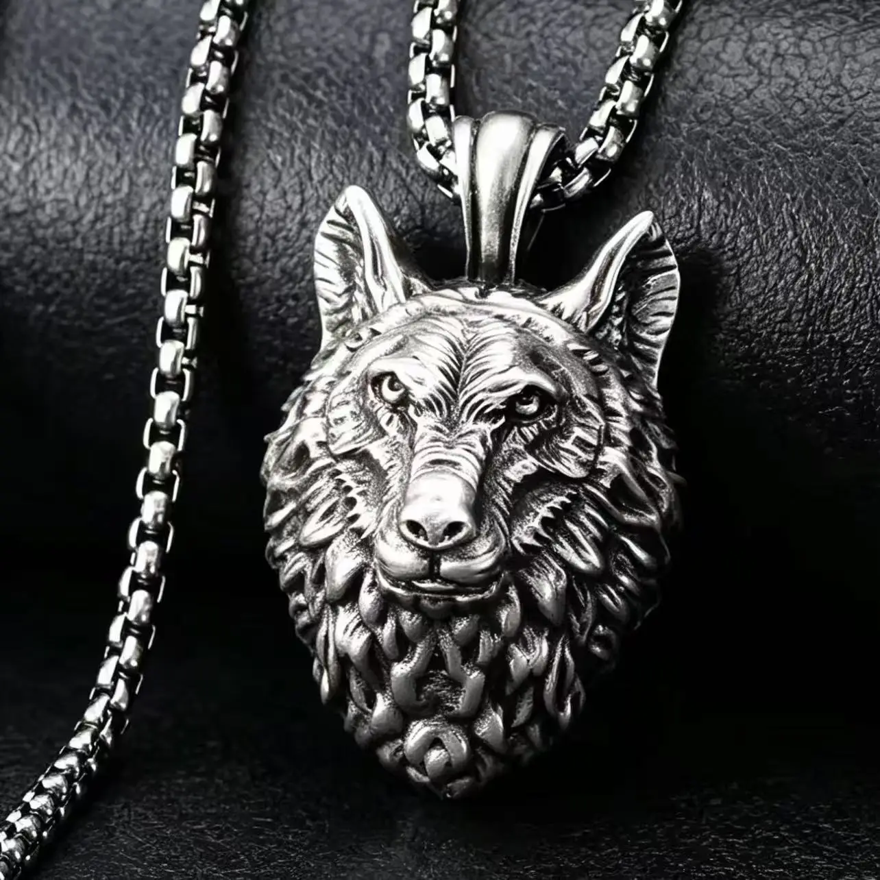 HNSP 316L Stainless Steel Viking Wolf Head Pendant Necklace For Men Punk Gothic Jewelry Accessories
