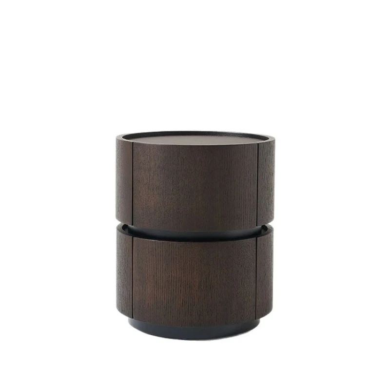 Italian minimalist style, solid wood bedside, high-end round double door saddle leather