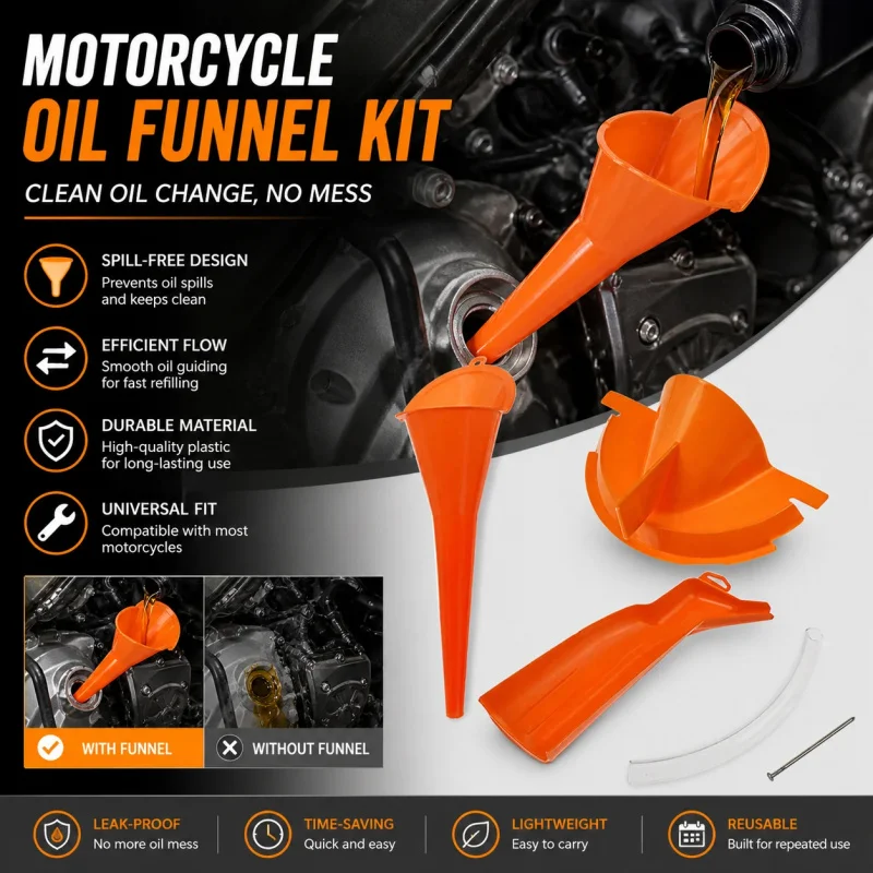 

3PCS Motorcycle Oil Funnel Set, Flexible Drain Hose, Multi-Use Oil Filling Tool