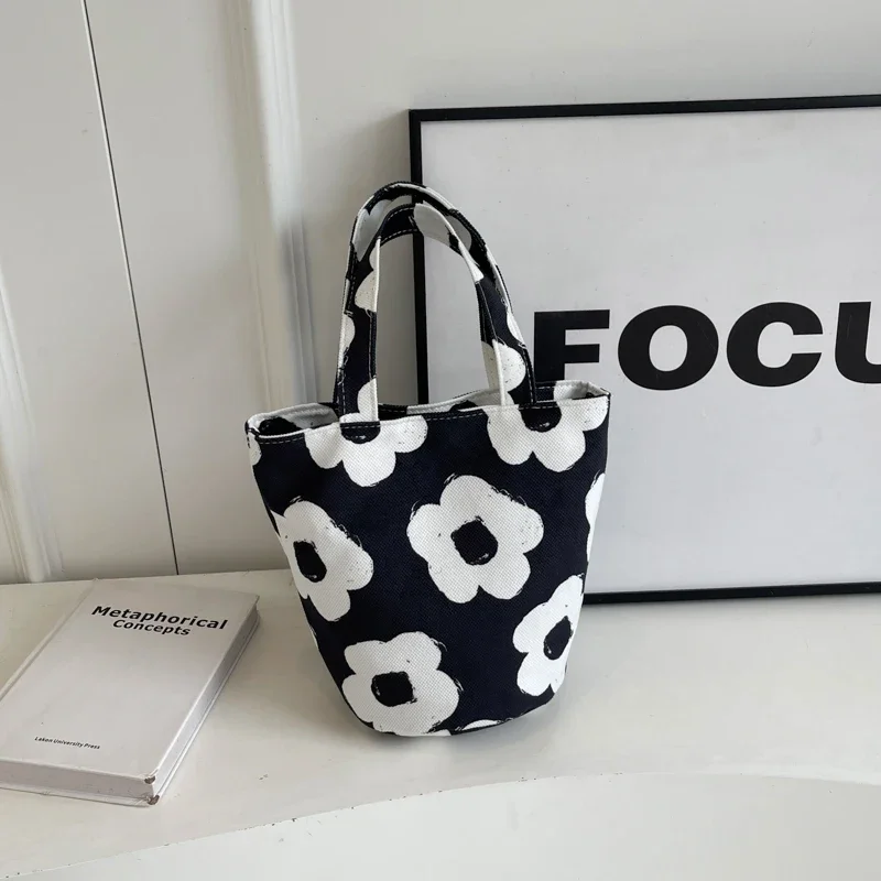 Bolsa casual de lona floral pequena para mulheres, bolsa versátil, grande capacidade, bolsa pendular, moda feminina, nova, 2024